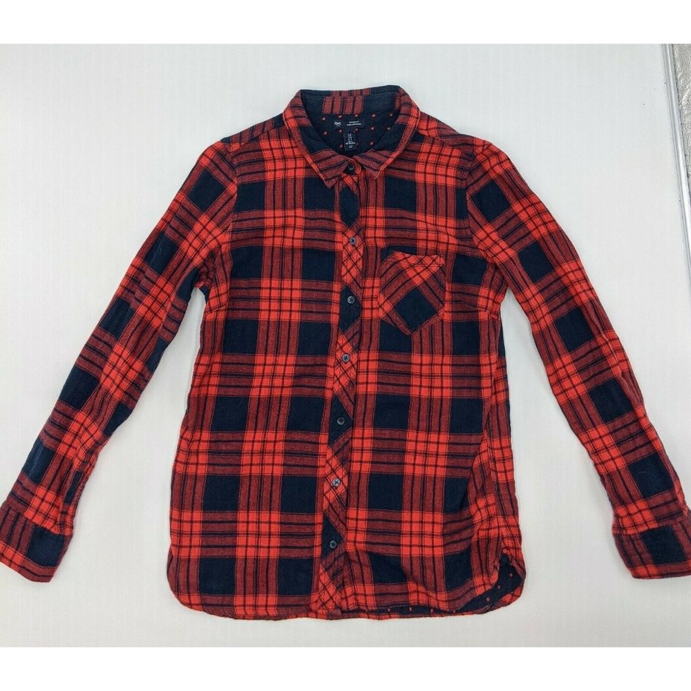 Gap Women's Boyfriend Fit Shirt Button Down Red Blue Plaid Lined Size Small
